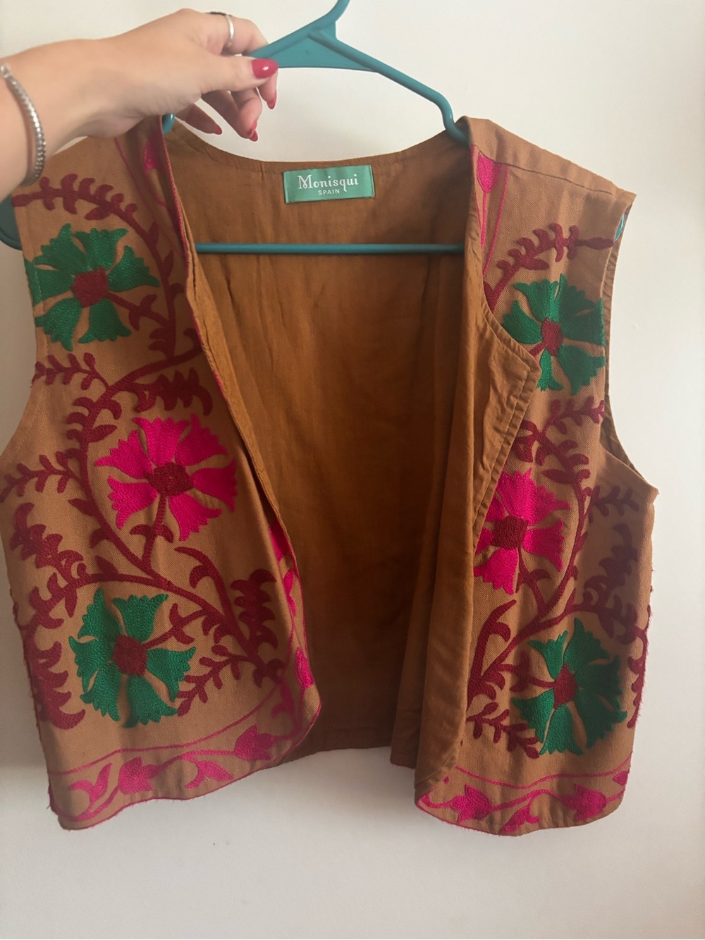 Monisqui Embroidered Floral Vest with Pink & Green (S/M)